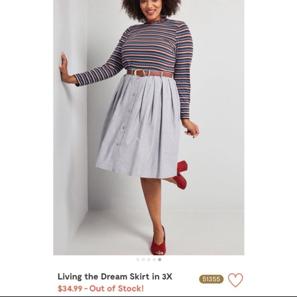 Modcloth Living the Dream Skirt 3X Blue Grey NWT